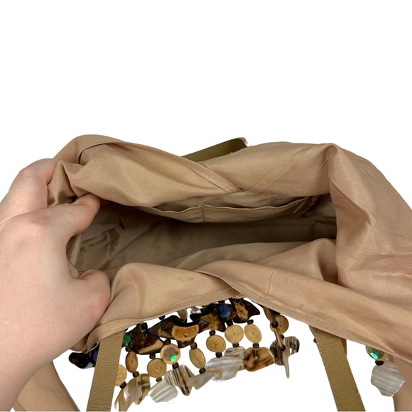 Vintage Braided Straw Rattan Beachy Sequin Shell Handkerchief Tie Shoulder Bag - Picture 7 of 11